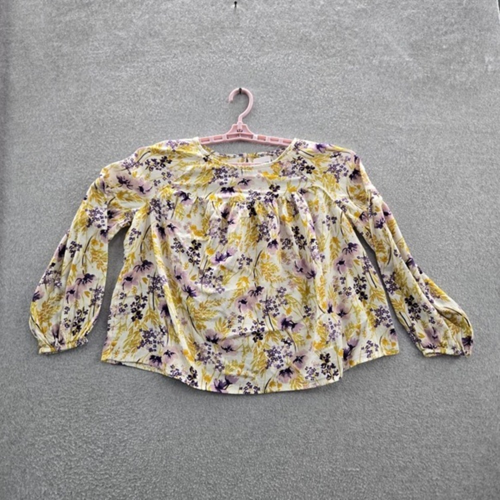 Old Navy Women Blouse M Yellow Floral Round Neck Pullover